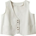thumbnail image 1 of CHOK Gilet en Coton et Lin pour Femmes, Blazer Sans Manches à Col en V avec Poches, 1 of 7