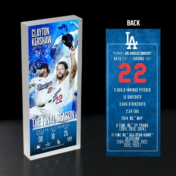 Highland Mint Clayton Kershaw Los Angeles Dodgers Retirement 3D Acrylic Ticket Blockart