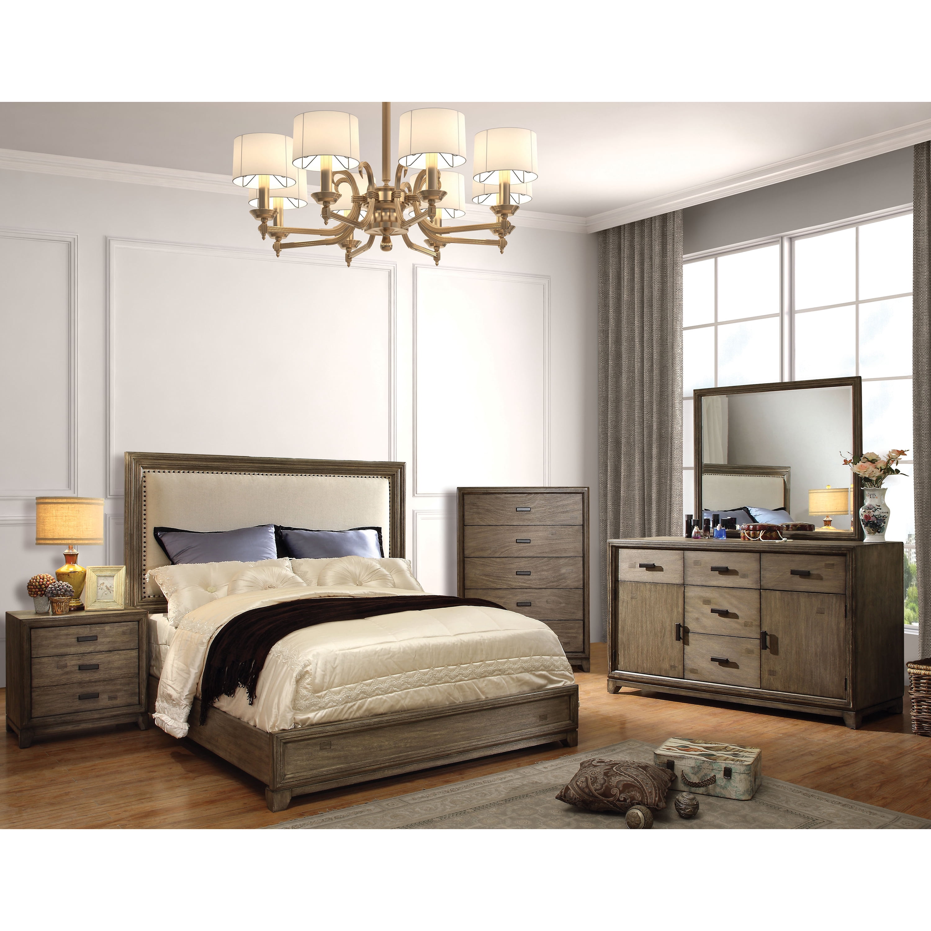 Furniture of America Traline Rustic Panel Bed, Eastern King, Natural Ash