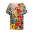 thumbnail image 5 of Camisetas de Verano de Manga Corta de las Mujeres Primavera Verano Casual Impreso Botón V-Cuello Superior, Marco de Imitación, 5 of 5