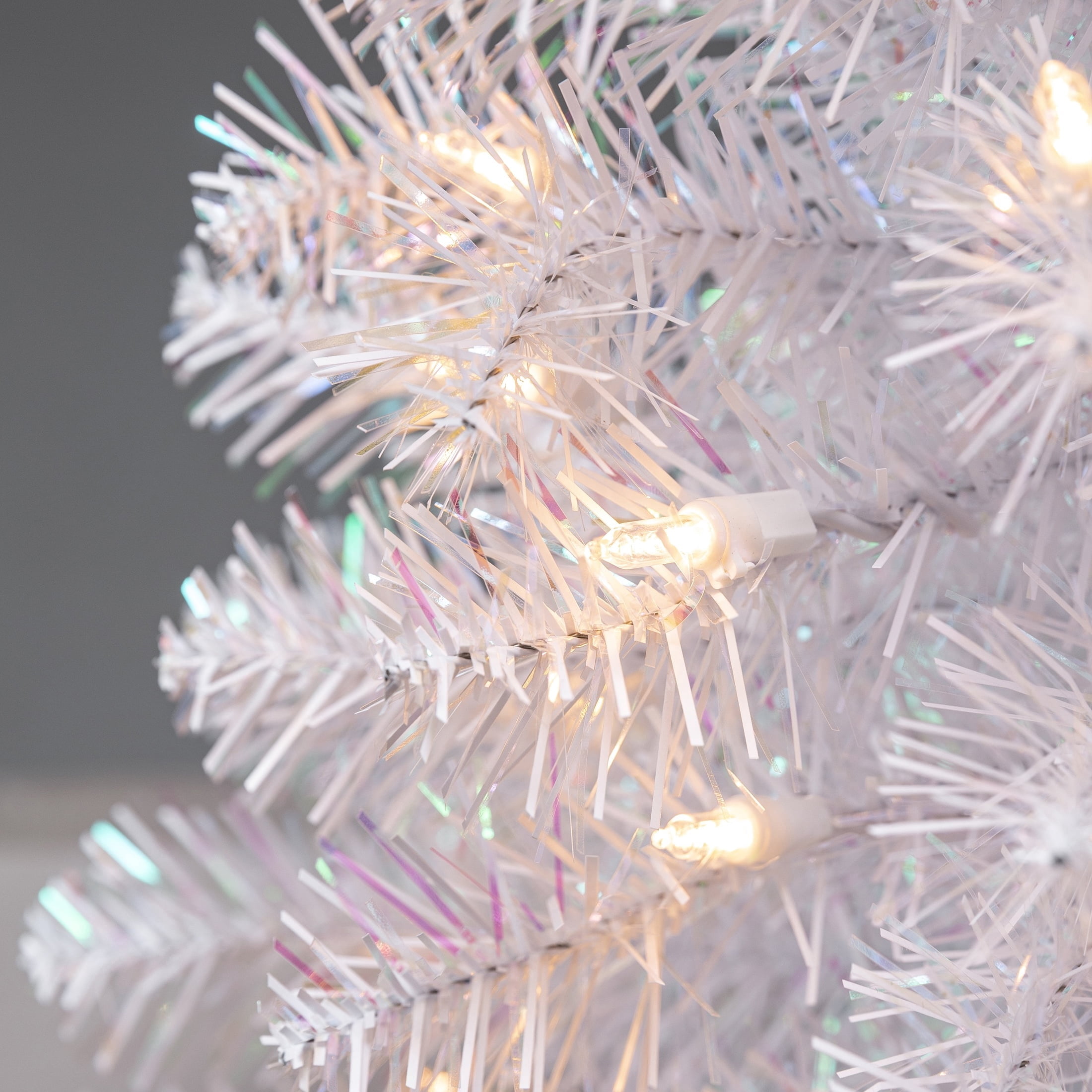 2' Small Pre-Lit Noble Spruce Iridescent White Artificial Christmas Tree with 35 Warm White LED Lights and Stand, by Holiday Time