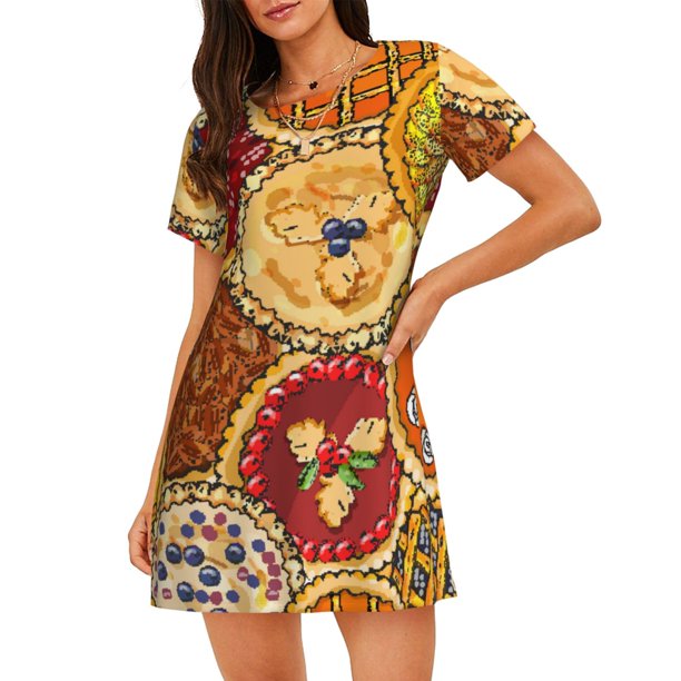 Balery Pies Camisón de manga corta con cuello redondo para mujer, cómodo y elegante.