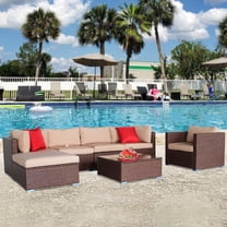 EasingRoom Patio 7 Pieces Rattan Wicker Sectional Sofa Sets, Outdoor Sectional Conversation Set for Poolside, Balcony, Deck, Yard, Brown