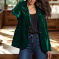 thumbnail image 2 of CharmCyan Women’s Velvet Blazer Long Sleeve Open Front Classic Fit Lapel Collar Soft Textured Jacket for Office Casual Wear Dark Green 2XL, 2 of 2