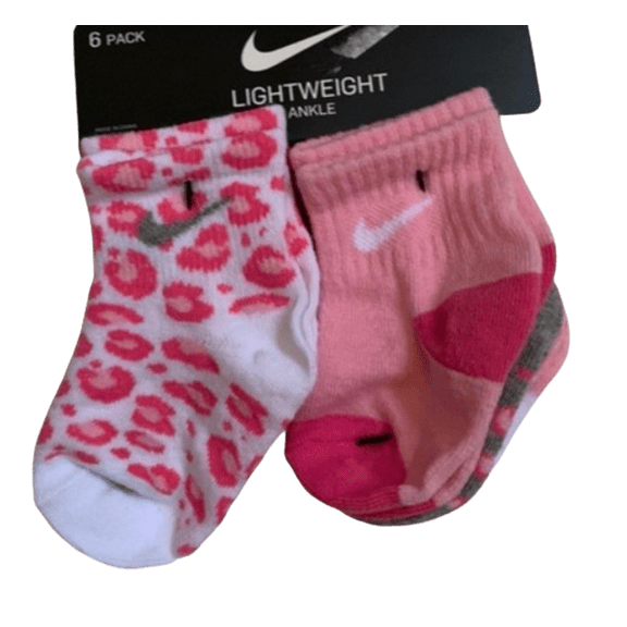 Nike Little Girls Lightweight Ankle Socks 6 Pack (Pink/White, 12-24 Months)