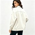 thumbnail image 3 of Vivianyo HD Women's Fall Oversized Denim Jacket, Point Collar Button Down Long Sleeve Chest Pocket Casual Outer Coat for Women, Sizes S-2XL, 3 of 5