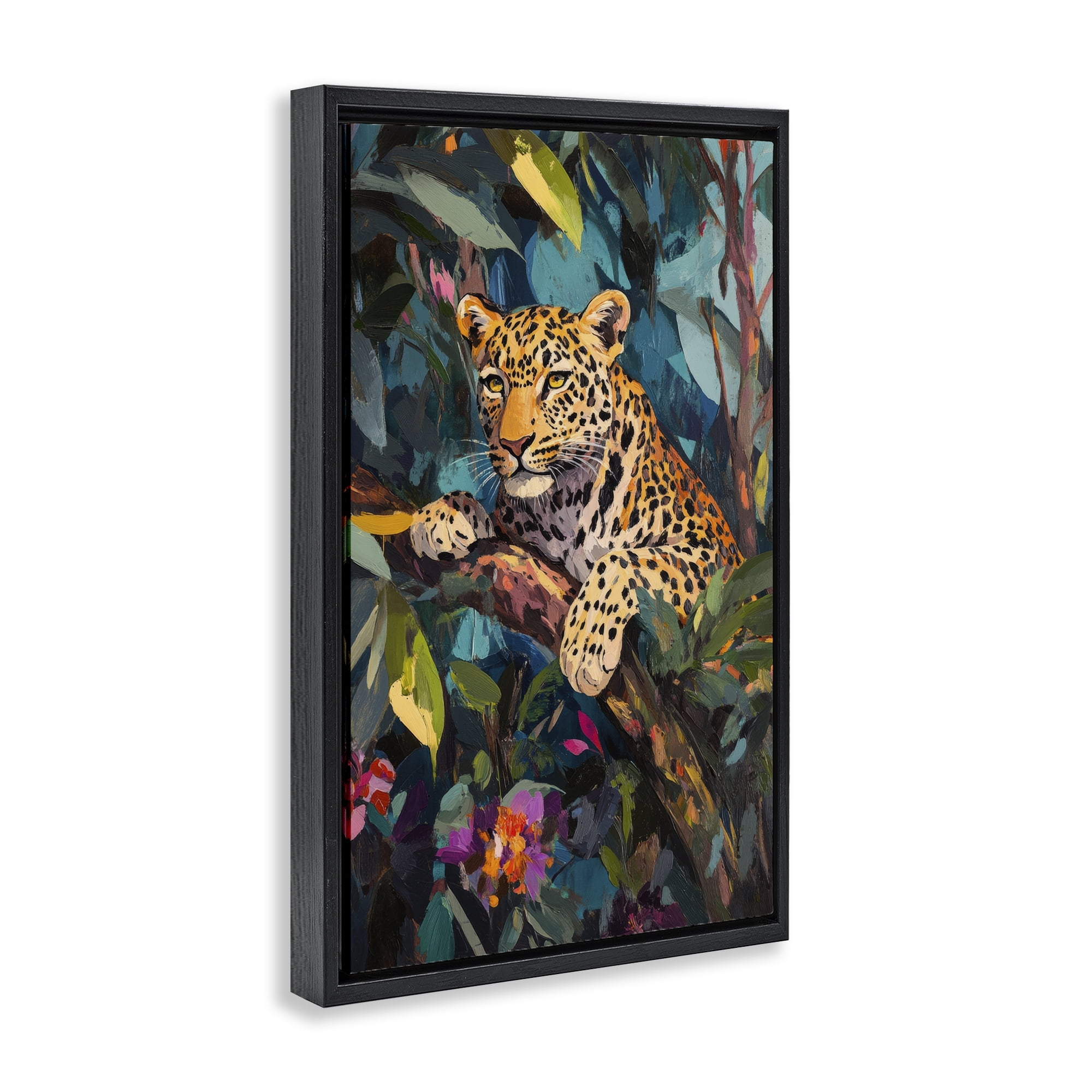 Stupell Industries One The Wild Side Leopard Black Framed Floater Canvas Wall Art, design by Petal Prints Design
