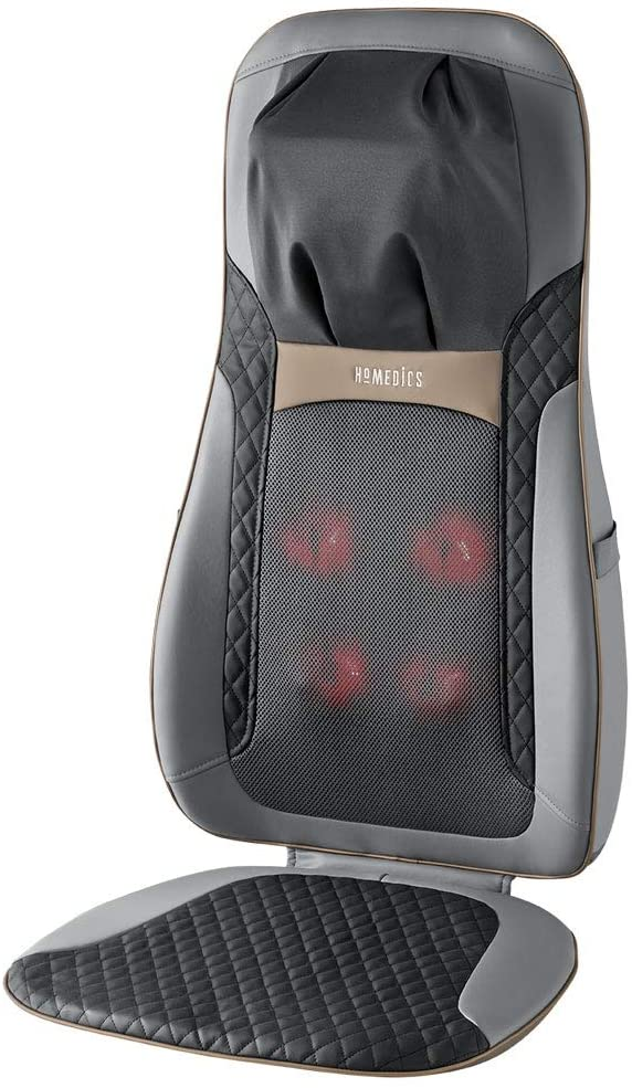 Homedics Comfort Deluxe Portable Seat Cushion Massager with Heat,  Integrated Control, Invigorating Vibration for Back 