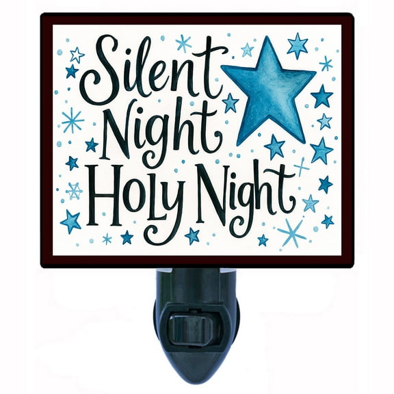 Silent Night, Holy Night Night Light – Blue Star Christmas Typography with Snowflakes, Faith-Inspired Holiday Décor – Includes Free Switchable Insert