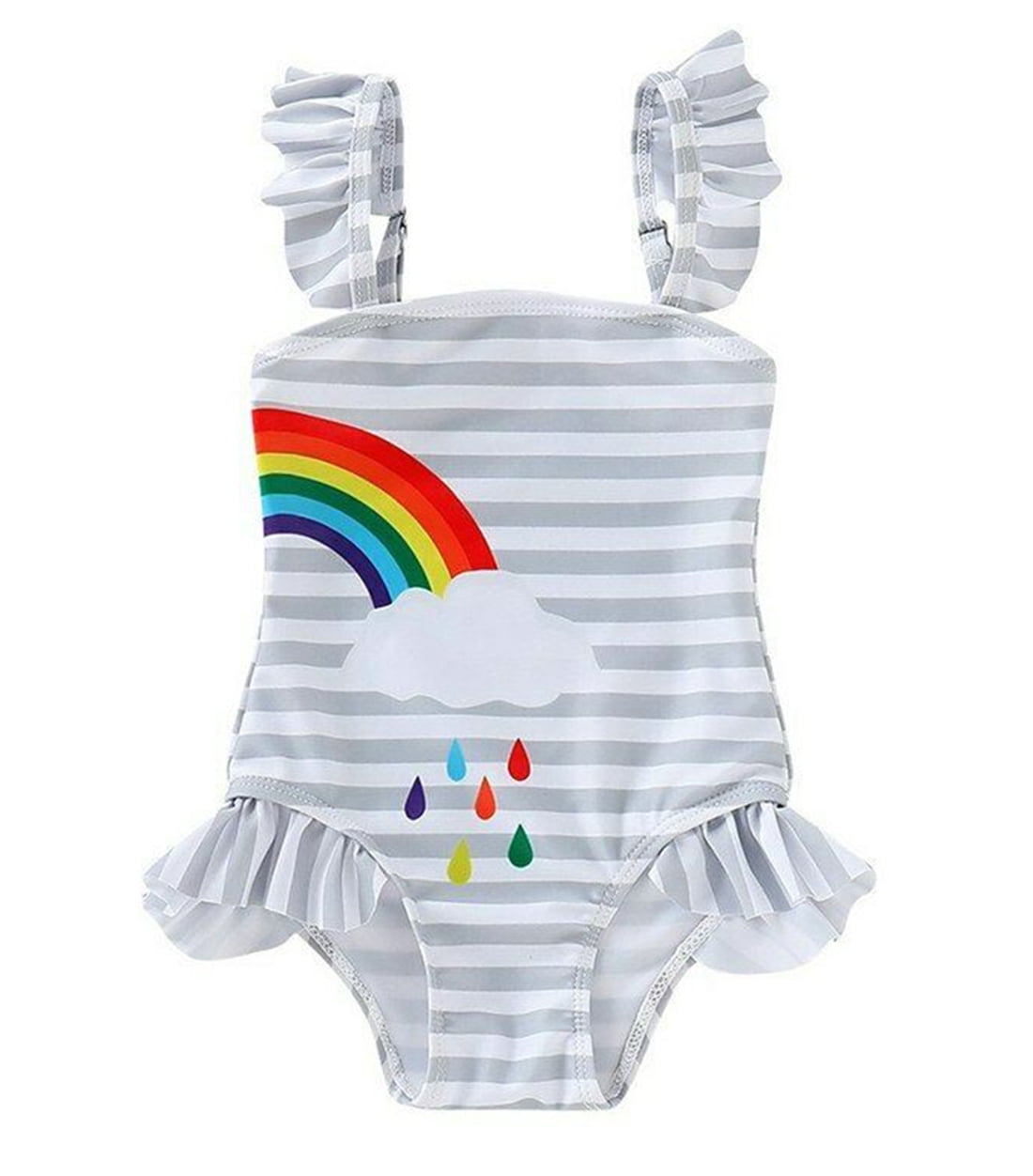 Xmasgifts Toddler Baby Girl Sisters One-Piece Swimsuit Twins Rainbow Print Stripe Beach Swimwear