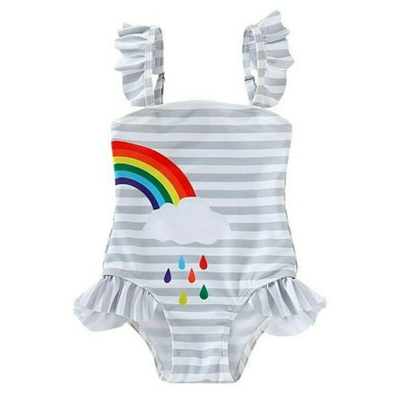 Styles I Love Baby Girl Matching Rainbow One-Piece Swimsuit Twin Girl Best Friend Bathing Suit Beach Swimwear (Right Rainbow, 110/3-4