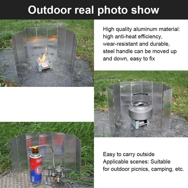 relayinert Stove Wind Shield Portable Foldable Windproof Steel Handle Camping Picnicking Cooking Cooker Screen with Storage Bag 8 Plates
