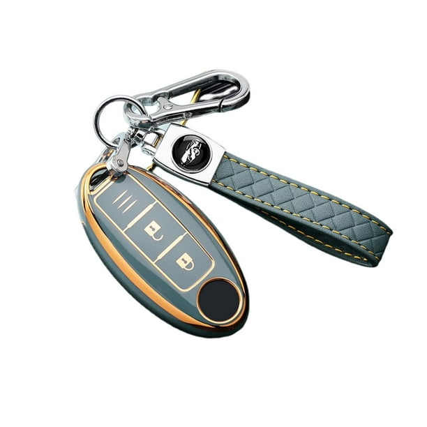 Riwesomey Funda portátil para llave de coche con llavero, 3 botones, decoración de automóvil, llaves remotas inteligentes, carcasa, llavero, repuestos, Automoción decorativa y accesorios Gris Riwesomey VI017242-01B