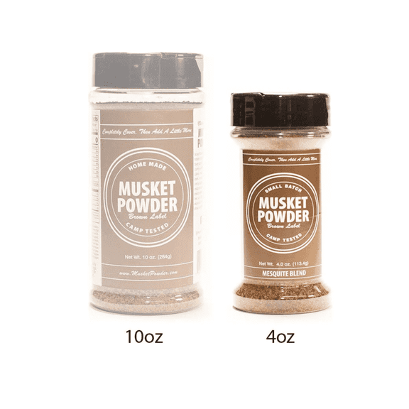 Musket Powder Brown Label All Purpose Meat Seasoning Blend – Mesquite BBQ Coffee Rub for Beef, Pork, Chicken, Grilling, Smoking and Barbecue, 4 oz