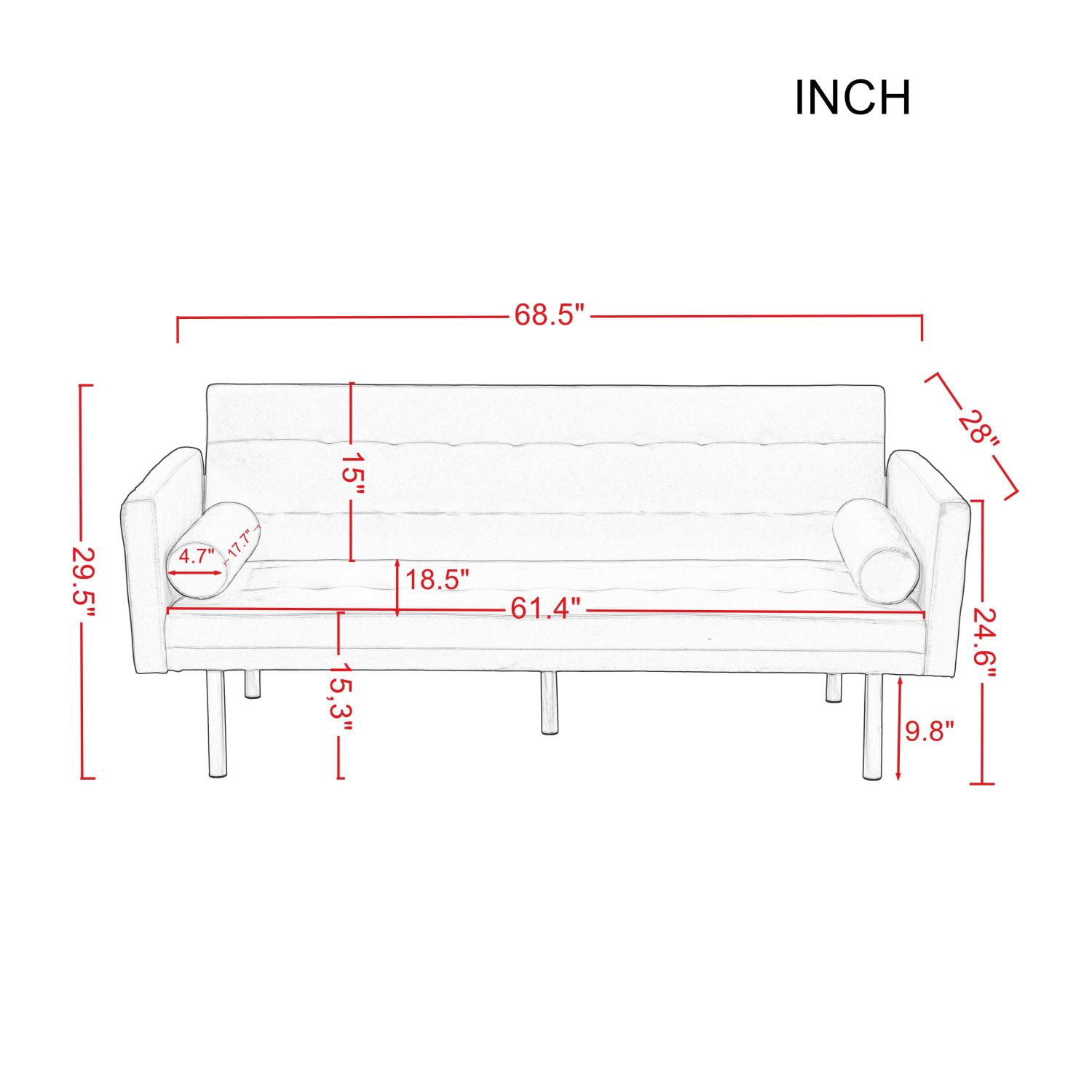 DEALTOPS Velvet Futon Sofa Bed Upholstered Convertible Sofa Couch, Recliner Modern Tufted Back Couch Lounge for&nbsp;Living Room - Orange