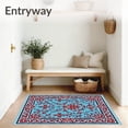 thumbnail image 3 of ODIKA 8'x10' Machine Washable Non-Slip Area Rug, Floral Vinework Motif with Art Nouveau Inspiration High Traffic Rug with Pad, Blue, 552594, 3 of 8