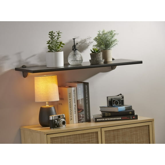Wallscapes Gallery 12x32 Black Shelf Kit with Pewter Pelican Brackets
