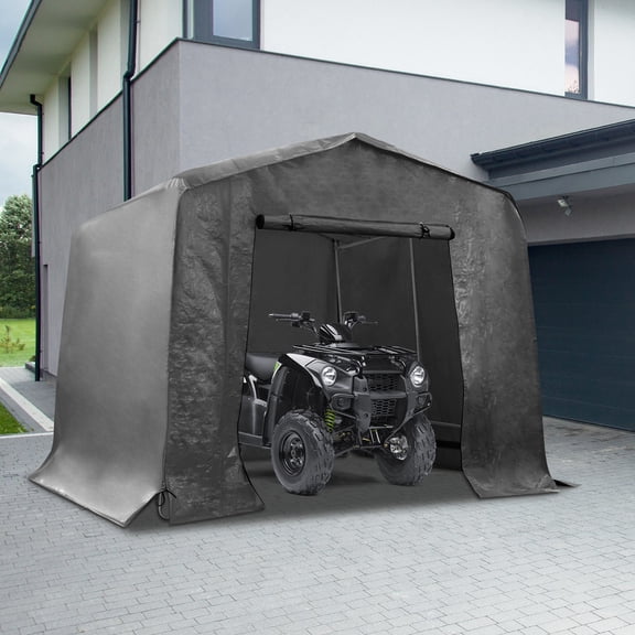 Motorcycle Outdoor Carport with Roll-Up Door & Durable Metal Frame 10*6*6ft
