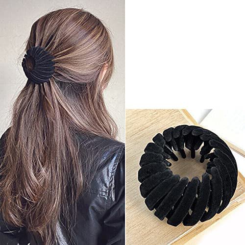 Bird Nest Magic Hair Clip, Vintage Geometric Expandable Ponytail Holder Clip Bird Nest Shaped Hair Clips Suitable for Ponytail, Ball Head, Half-Tie (Black)