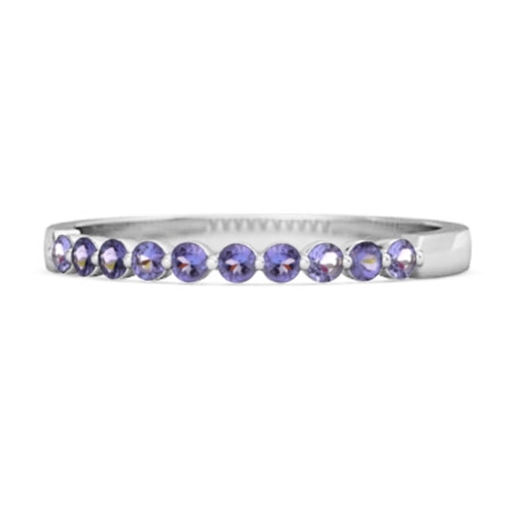 Mooneye 0.20 Ct Round Tanzanite Half Eternity Stacking Women Gifts Ring 925 Sterling Silver