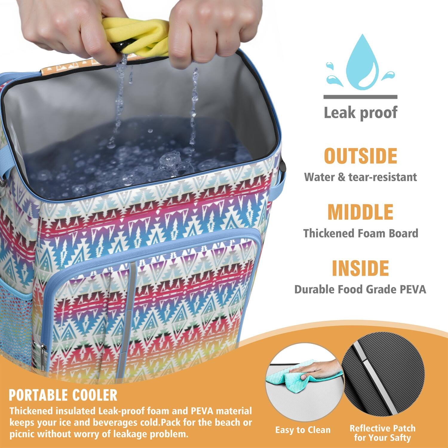 Travel Cooler Bag - Boho Bohemia Pioneer Flower Geometric Line Art Camping Beer Cooler Backpack with Bottle Opener- Waterproof Insulated Picnic Backpacks - Cooler Bag for Beach