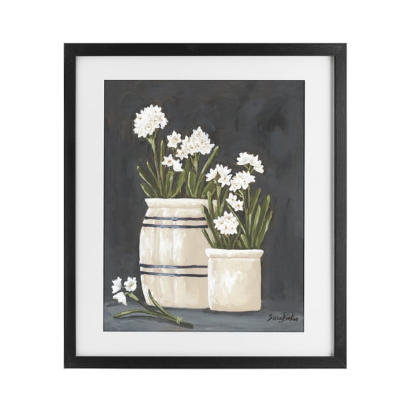 Stupell Industries Vintage Crocks & Paperwhites Black Framed Print Under Glass, design by Sara Baker