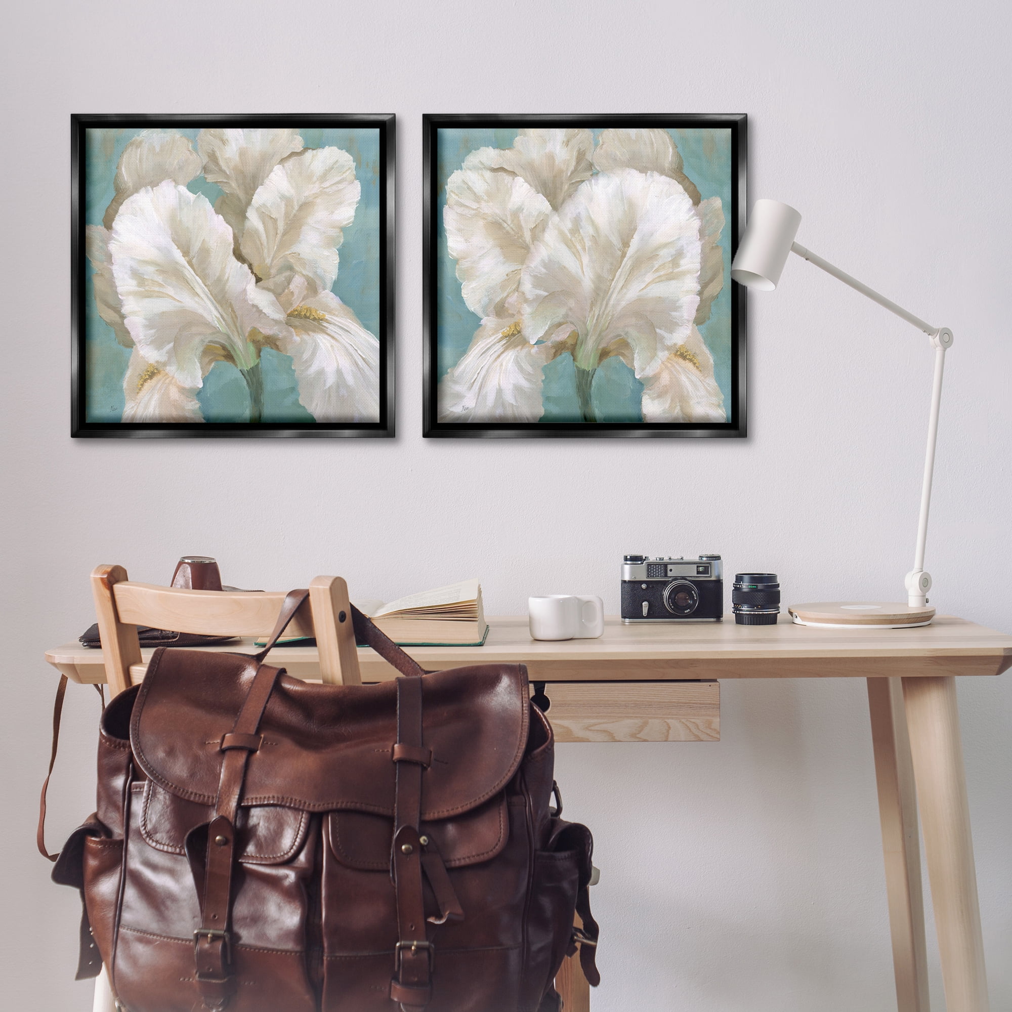 Stupell Industries White Iris Flower Plants & Flowers Painting Black Floater Framed Canvas Art Print Wall Art, 25 x 25, Set of 2