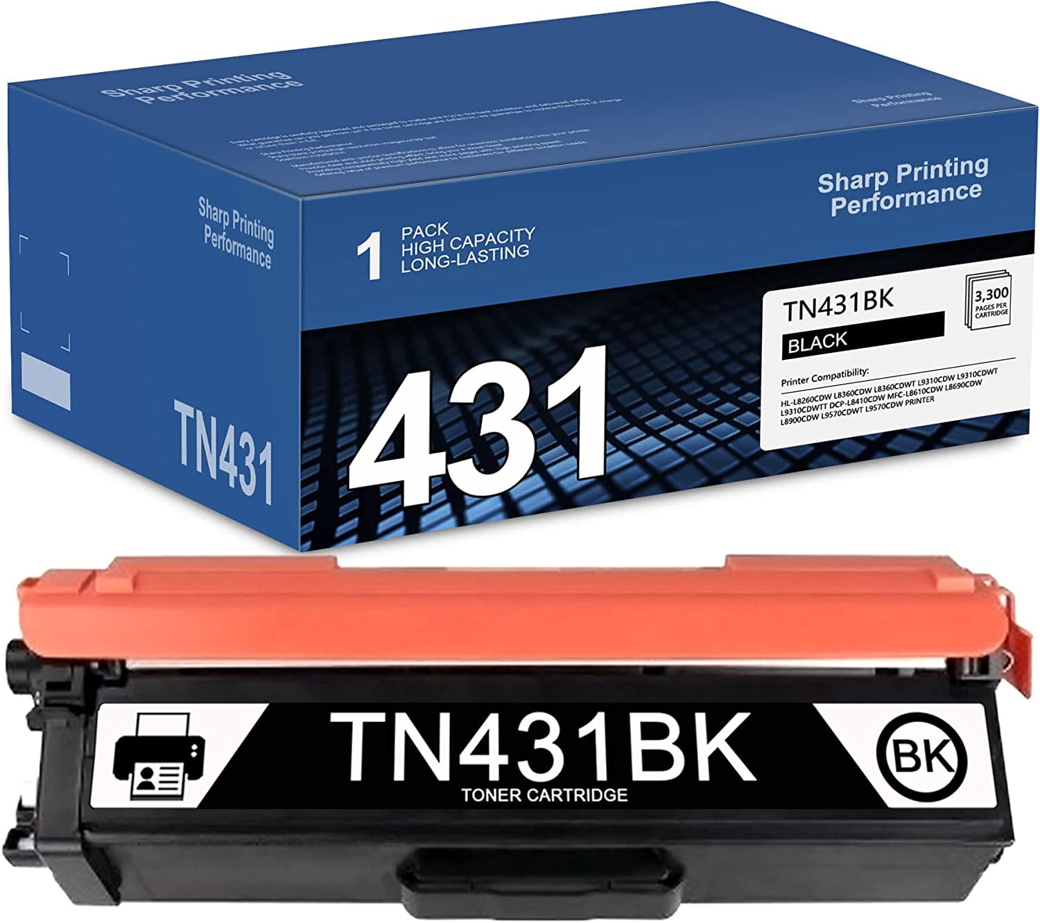 Black, 1-Pack) Compatible TN431BK Toner Cartridge Replacement for Brother HL-L8260CDW L8360CDW L8360CDWT L9310CDWTT DCP-L8410CDW MFC-L8690CDW L8900CDW Printer PALLAMTONER -