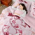 thumbnail image 5 of Castle Fairy Initial Monogrammed 7-Piece Twin Bedding Sets,Pink Bow Bedding Comforter Set,Floral Flower Breathable Sheet Sets,Super Cozy Alphabet Bedroom Decorative, 5 of 8