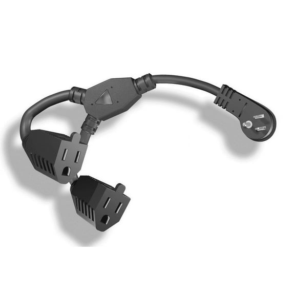 AYA 14" (14 Inch) 16AWG Power Cord Splitter Extension NEMA 5-15P Low Profile Angled To NEMA 5-15R × 2 UL and Cul
