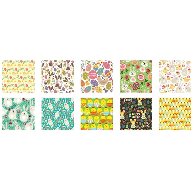 DIY Easter Fabric Squares 10 Pack Bunny Print Polyester Quilting Material Decor Spring Crafts 10x10 Inch