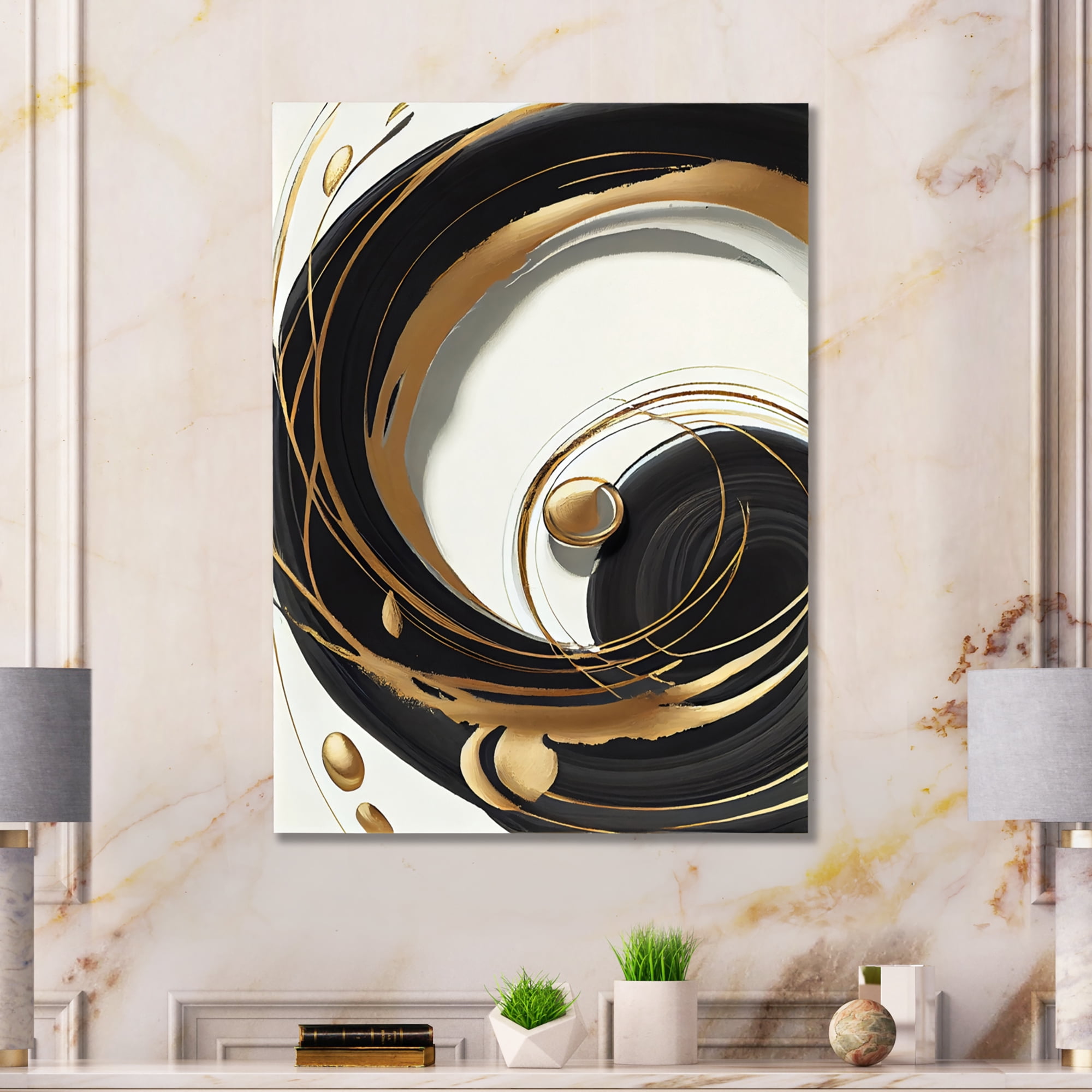 Designart Gold Glamour Circle II Canvas Wall Art