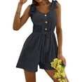 thumbnail image 2 of fheaev Jumpsuits for Women Casual Summer 1 Piece Outfits Solid Color Sleeveless Wide Leg Shorts Pants Rompers with Pockets Clubwear Loose Short Playsuits Rompers, 2 of 6