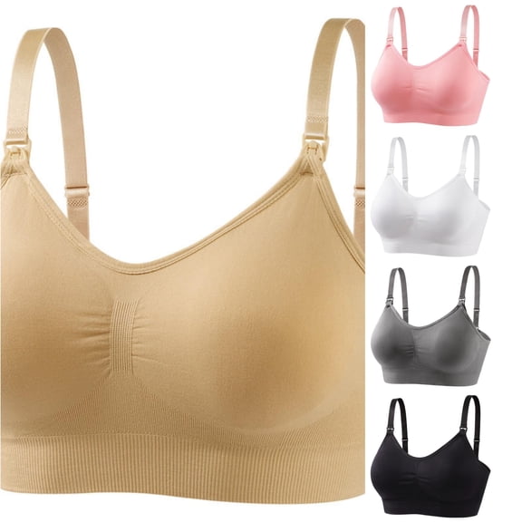 XFeng Women Embossed Letter Wireless Push Up Bra Wide Strap Seamless Bra