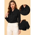 thumbnail image 2 of INSPIRE CHIC Blusa elegante con cuello de pajarita para mujer, blusa de gasa de trabajo de manga larga con volantes Negro XL, 2 of 5