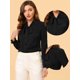 thumbnail image 2 of INSPIRE CHIC Blusa elegante con cuello de pajarita para mujer, blusa de gasa de trabajo de manga larga con volantes Negro M, 2 of 4