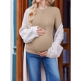 thumbnail image 4 of Weardear 3 Pack Maternity Shirts Ruched Side Long Sleeve Pregnancy Basic T-Shirt Casual Round Neck Pregnant Tops, 4 of 6