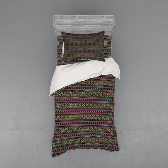Ambesonne Ethnic Bedding Set 3 Pcs, Prehistoric Aztec, Twin XL, Multicolor