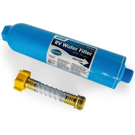 Camco 40043 TastePURE Inline Water Filter with Flexible Hose Protector, Greatly Reduces Bad Taste, Odors, Chlorine and Sediment in Drinking (Best Way To Keep Rv Water Hose From Freezing)