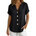 thumbnail image 4 of IMENGL Blouses for Women Loose Summer Color V Neck Up and Comfortable Short Sleeved Top . Casual Outfits Basic Women's Button Down Shirt,M-XXXL, 4 of 7