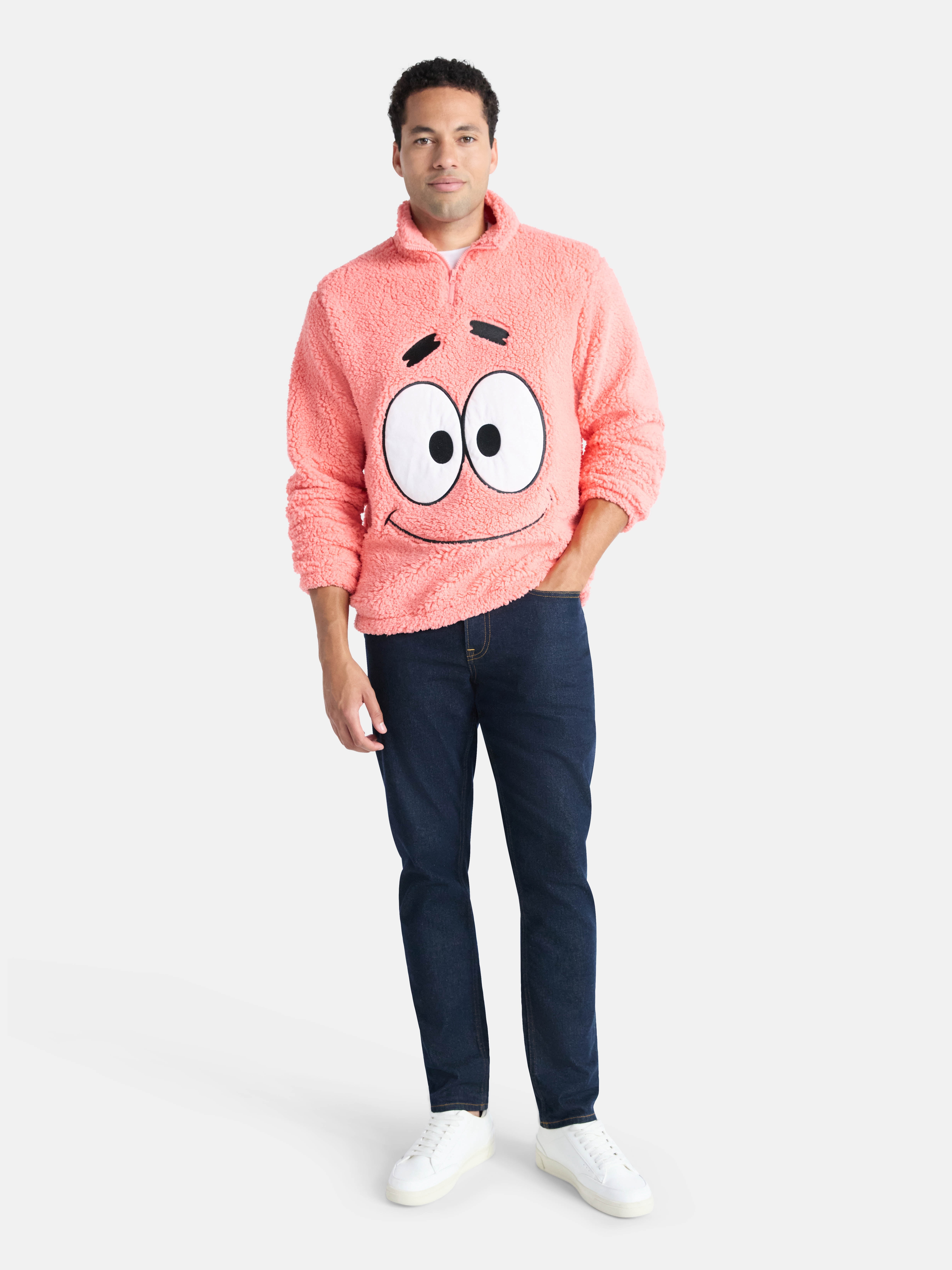 SpongeBob SquarePants Patrick Star Men's Plush Fleece Quarter Zip Sweatshirt, Sizes S-3XL