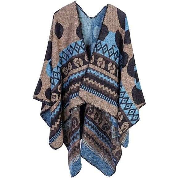 PIKADINGNIS Women Shawl Wraps Plaid Poncho Coat Open Front Sweater Cardigan Cape Blanket Winter Warm Scarf