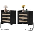 thumbnail image 4 of SICOTAS 26.57"H Tall Boho Night Stands Set 2 with Charging Station, Rattan Farmhouse Nightstands with 3 Drawers and Type-c Ports End Table Bed Side Table for Bedroom Enrtyway Livingroom,Black Oak, 4 of 8