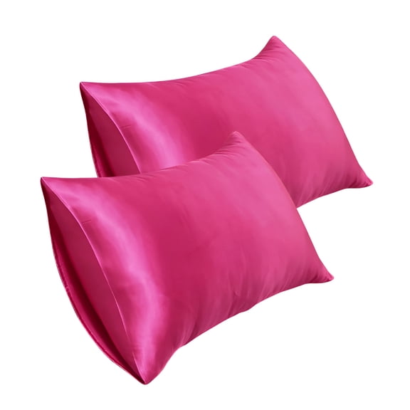 AUQ 20*30 Inch Satin Pillowcase,Imitation Silk Pillowcase (2pc) Hot Pink
