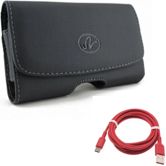 6ft USB-C Cable w Case Belt Clip for Samsung Galaxy S20 Fan Edition - Red Charger Cord Power Wire, Leather Swivel Holster Loops fits Galaxy S20 FE (Fan Edition)