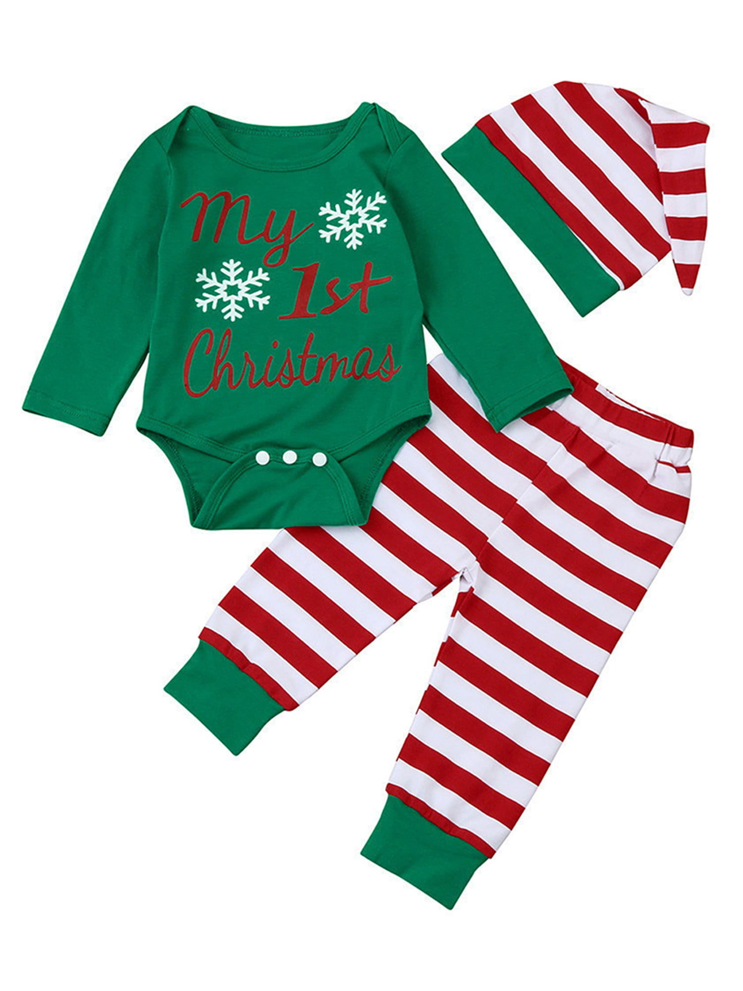 Baby Boy Girl Cartoon Long-Sleeve Rompers 2pcs Christmas Clothes Sets Pants 