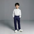 thumbnail image 4 of Kids Uniforms For Boys Straight Pants With Pockets Pull On Chino Pants Stretch Pants Boy Navy Uniform Pants Back To School Clothes For Boys Kids Boys Pants Size 7-8 Years, 4 of 5