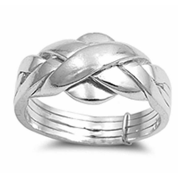 .925 Sterling Silver Puzzle Braid New Ring Polished 925 Band 11mm Sizes 5-15