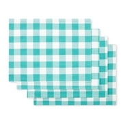 The Pioneer Woman Charming Check Fabric Placemat Set, Multicolor, 14" x 19", Teal, 4 Piece
