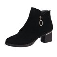 thumbnail image 1 of NECHOLOGY Botas Mujer Adulto Femenino Zapatos Botines mujer mujer Flock Color sólido de imitación otoño suela gruesa tacones cuadrados cremallera botines cortos zapatos de punta redonda (Black, 7), 1 of 7